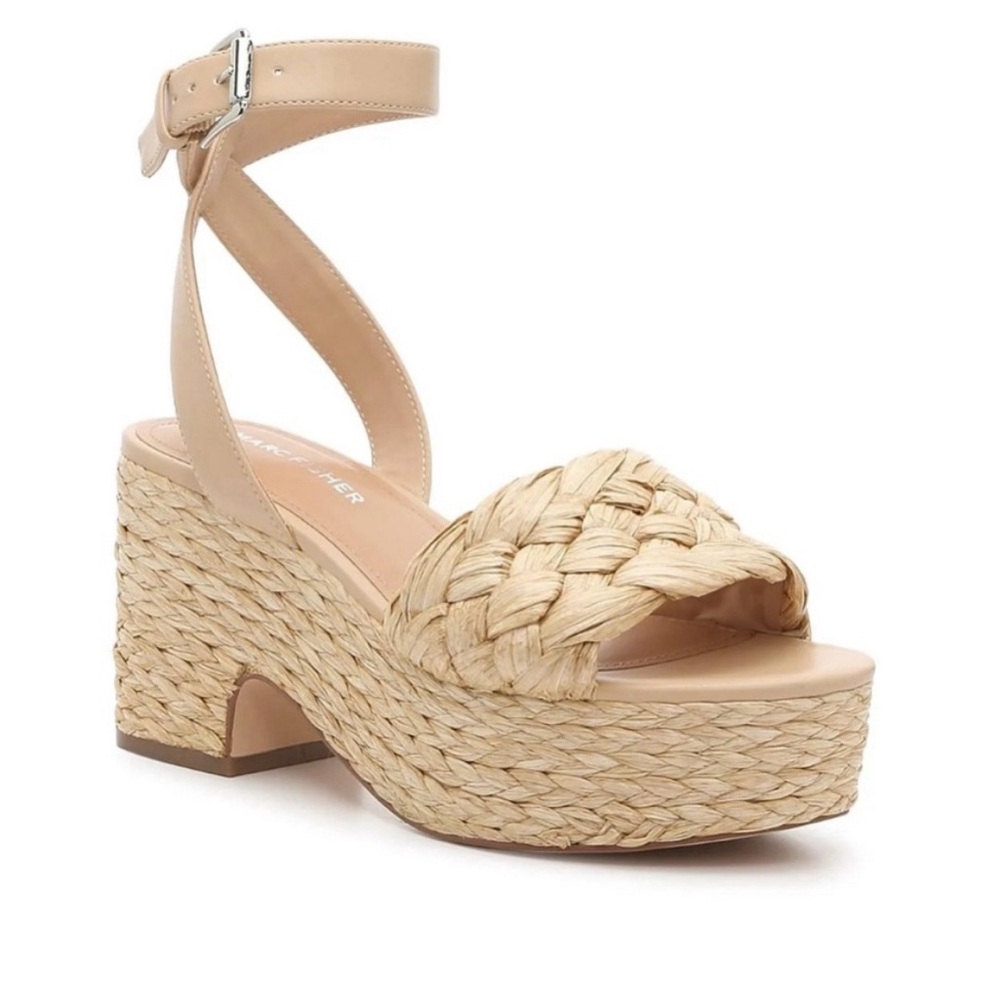 Nwot New Marc Fisher Steel Sandal BOHO Jute and Raffia Block Heel Platform